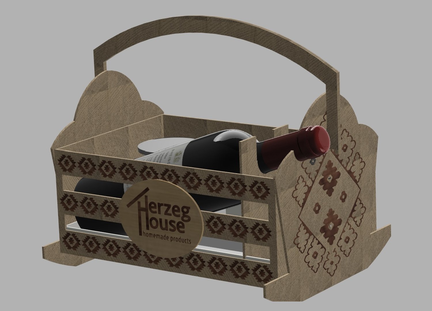 Render korpe sa bocom vina, veći prikaz
